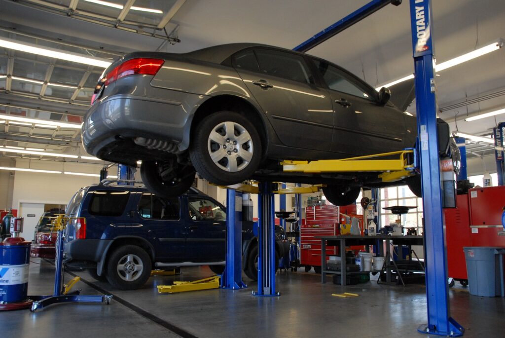 car on jack being repaired